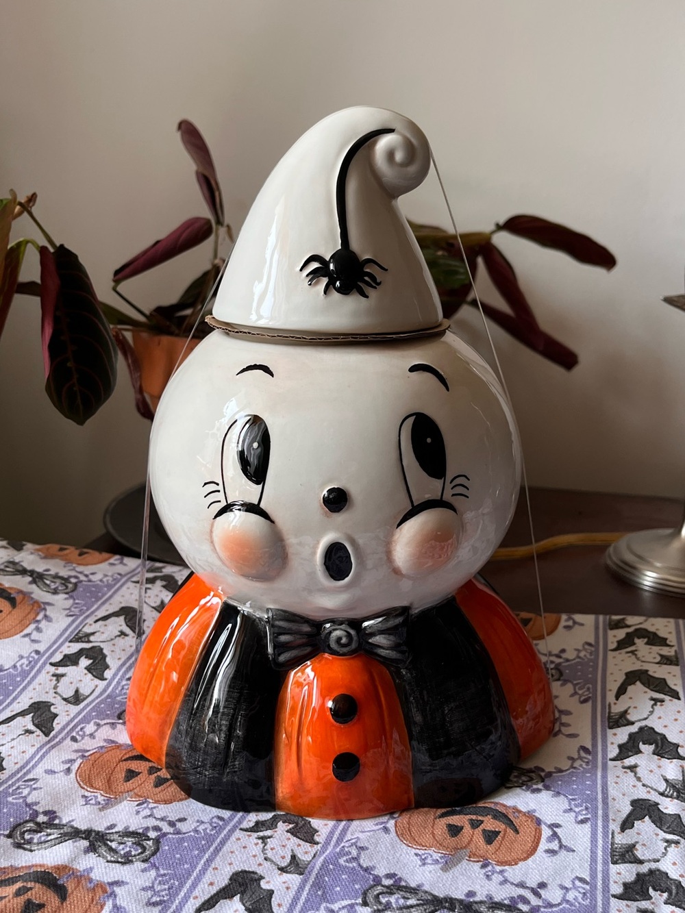 Johanna Parker Large Ceramic Ghost Cookie Jar Canister Kookie Spook Orange Black